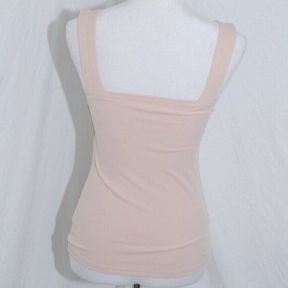 EUC Ribbed 16” pit to pit Womens Medium Khaki Tan Shirt Sleeveless Bodycon - Picture 3 of 6